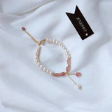 14K Filled Natural Freshwater Pearl Strawberry Quartz Lady Bracelet