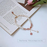 14K Filled Natural Freshwater Pearl Strawberry Quartz Lady Bracelet