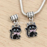 30pcs ENAMEL Bowtie Cat Dangle Bead European Charm Bracelets