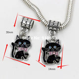 30pcs ENAMEL Bowtie Cat Dangle Bead European Charm Bracelets