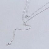 925 Silver Double Chain Necklace Set Crystal Zircon Jewelry