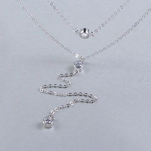 925 Silver Double Chain Necklace Set Crystal Zircon Jewelry