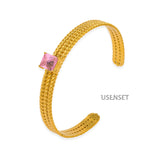 Stainless Steel CZ Cuff Bangle Textured Open Bracelet