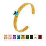 Stainless Steel CZ Cuff Bangle Textured Open Bracelet