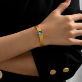 Stainless Steel CZ Cuff Bangle Textured Open Bracelet