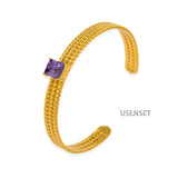 Stainless Steel CZ Cuff Bangle Textured Open Bracelet
