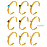 Stainless Steel CZ Cuff Bangle Textured Open Bracelet