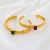 Stainless Steel CZ Cuff Bangle Textured Open Bracelet