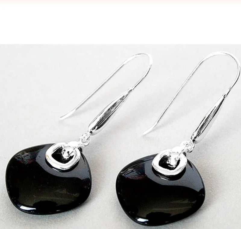925 Silver Natural Jade Stone Earrings Long 4.5cm