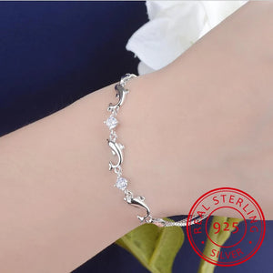 925 Silver Dolphin Zirconia Charm Bracelet Women's Jewelry