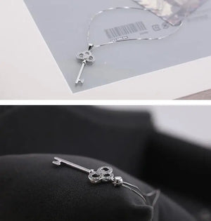Crystal Key Platinum Plated Pendant Necklace Jewelry