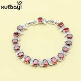 Red Garnet Crystal Chain-Link Bracelet 18+2cm Women