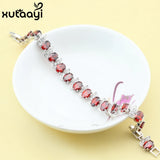 Red Garnet Crystal Chain-Link Bracelet 18+2cm Women