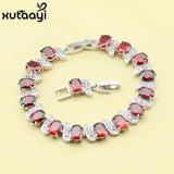 Red Garnet Crystal Chain-Link Bracelet 18+2cm Women