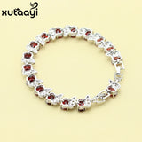 Red Garnet Crystal Chain-Link Bracelet 18+2cm Women