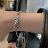 Smile Face Retro 925 Silver Charm Bracelet For Women Christmas