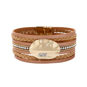Boho Style Crystal Bead Leather Bracelet for Women