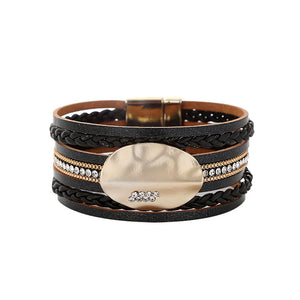 Boho Style Crystal Bead Leather Bracelet for Women