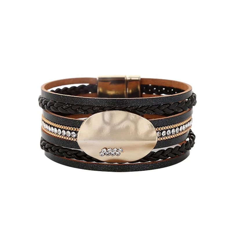 Boho Style Crystal Bead Leather Bracelet for Women