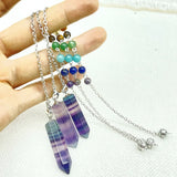 Fluorite 7 Chakra Reiki Healing Pendulum Hexagonal Charm Pendant