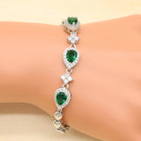 Green Cubic Zirconia CZ Silver 925 Charm Bracelet 18+3cm