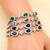 Green Cubic Zirconia CZ Silver 925 Charm Bracelet 18+3cm