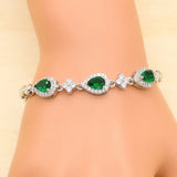 Green Cubic Zirconia CZ Silver 925 Charm Bracelet 18+3cm