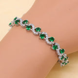 Green Cubic Zirconia CZ Silver 925 Charm Bracelet for Women