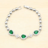 Green Cubic Zirconia CZ Silver 925 Charm Bracelet 18+3cm