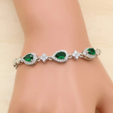 Green Cubic Zirconia CZ Silver 925 Charm Bracelet 18+3cm