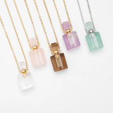 Natural Stone Perfume Bottle Necklace Semi-Precious Pendant Charms