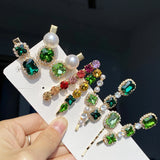 Vintage Green Crystal Pearl Hair Clips Women Hair Accessories