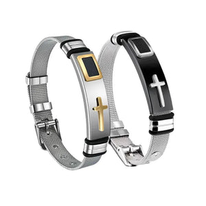 Personality Cross Strap Cuff Bracelet Stainless Steel Gothic Style Bangle
