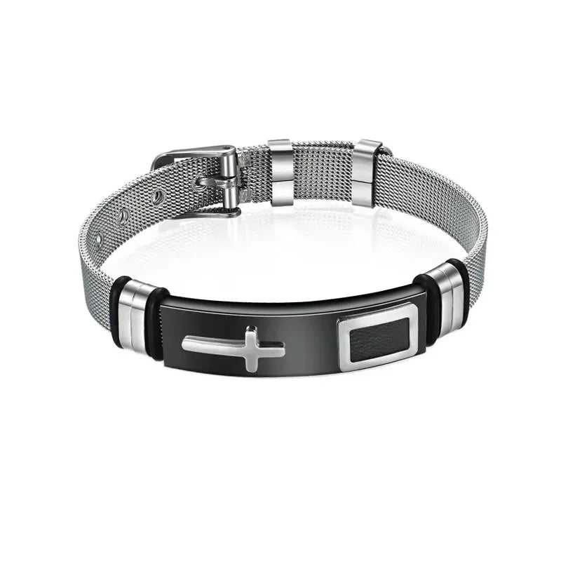 Personality Cross Strap Cuff Bracelet Stainless Steel Gothic Style Bangle