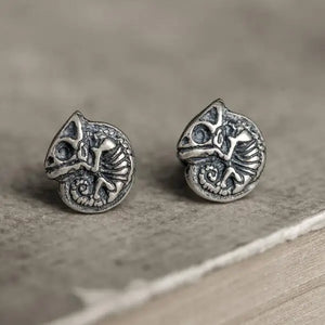 Punk Chameleon Skull Stud Earrings 925 Sterling Silver Rock Skeleton Earrings