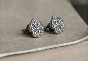 Punk Chameleon Skull Stud Earrings 925 Sterling Silver Rock Skeleton Earrings