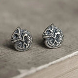 Punk Chameleon Skull Stud Earrings 925 Sterling Silver Rock Skeleton Earrings