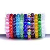Rainbow 10mm Cat Eye Stone Beads Bracelet Elastic Lucky Friendship Jewelry