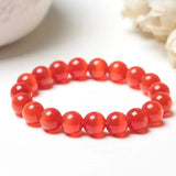 Rainbow 10mm Cat Eye Stone Beads Bracelet Elastic Lucky Friendship Jewelry