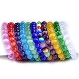 Rainbow 10mm Cat Eye Stone Beads Bracelet Elastic Lucky Friendship Jewelry