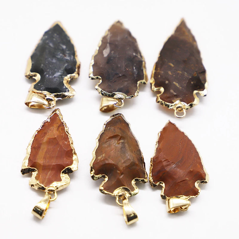 Indian Agate Arrow Head Pendants Raw Stone Healing Charm Necklace 6Pcs