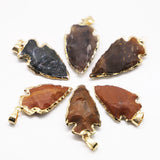 Indian Agate Arrow Head Pendants Raw Stone Healing Charm Necklace 6Pcs