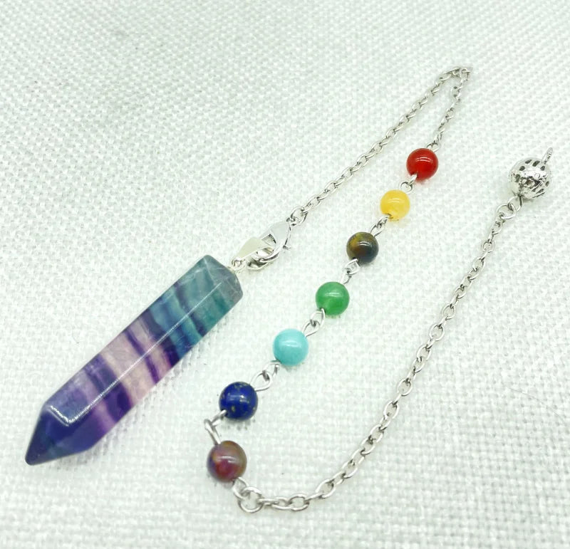 Reiki Healing Pendulum Dowsing 7 Chakra Fluorite Crystal Charm Pendant