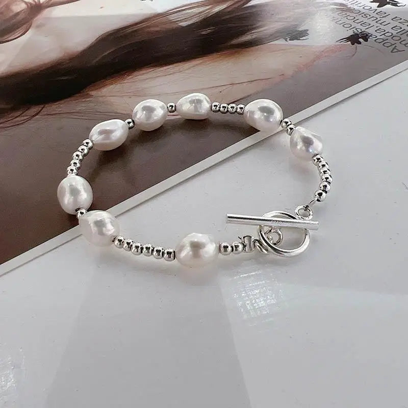 Baroque Freshwater Pearl Stainless Steel Charm Bracelet