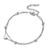 Heart Anklet Stainless Steel Double Layer Foot Jewelry