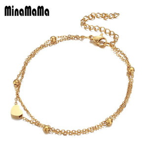 Heart Anklet Stainless Steel Double Layer Foot Jewelry
