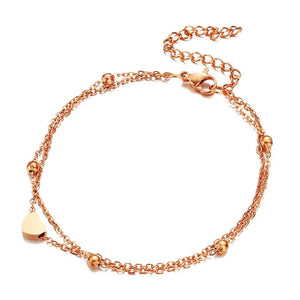 Heart Anklet Stainless Steel Double Layer Foot Jewelry
