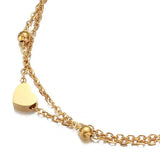 Heart Anklet Stainless Steel Double Layer Foot Jewelry