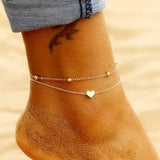 Heart Anklet Stainless Steel Double Layer Foot Jewelry