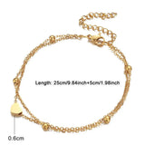Heart Anklet Stainless Steel Double Layer Foot Jewelry